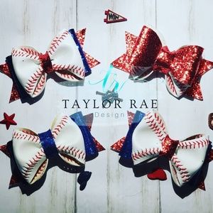 Baseball Bow, Real baseball Hair bow, leather